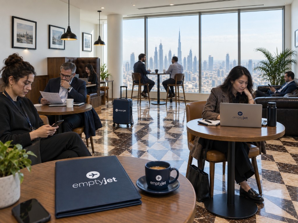 Panoramic workspace overlooking Dubai from Emirates Towers