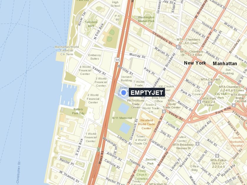Street plan of Lower Manhattan with One World Trade Center marked