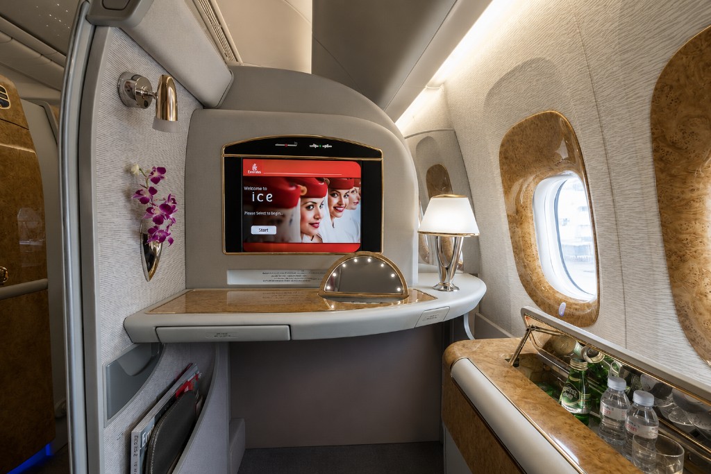Emirates A380 first class suite with closing doors